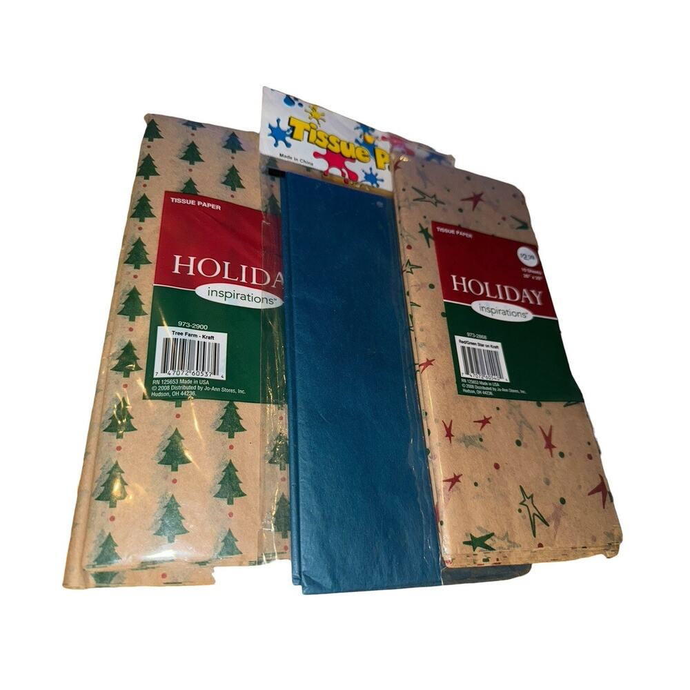 Holiday Inspirations Christmas Tissue Paper Lot Tree Farm Stars‎ Solid Blue 2008